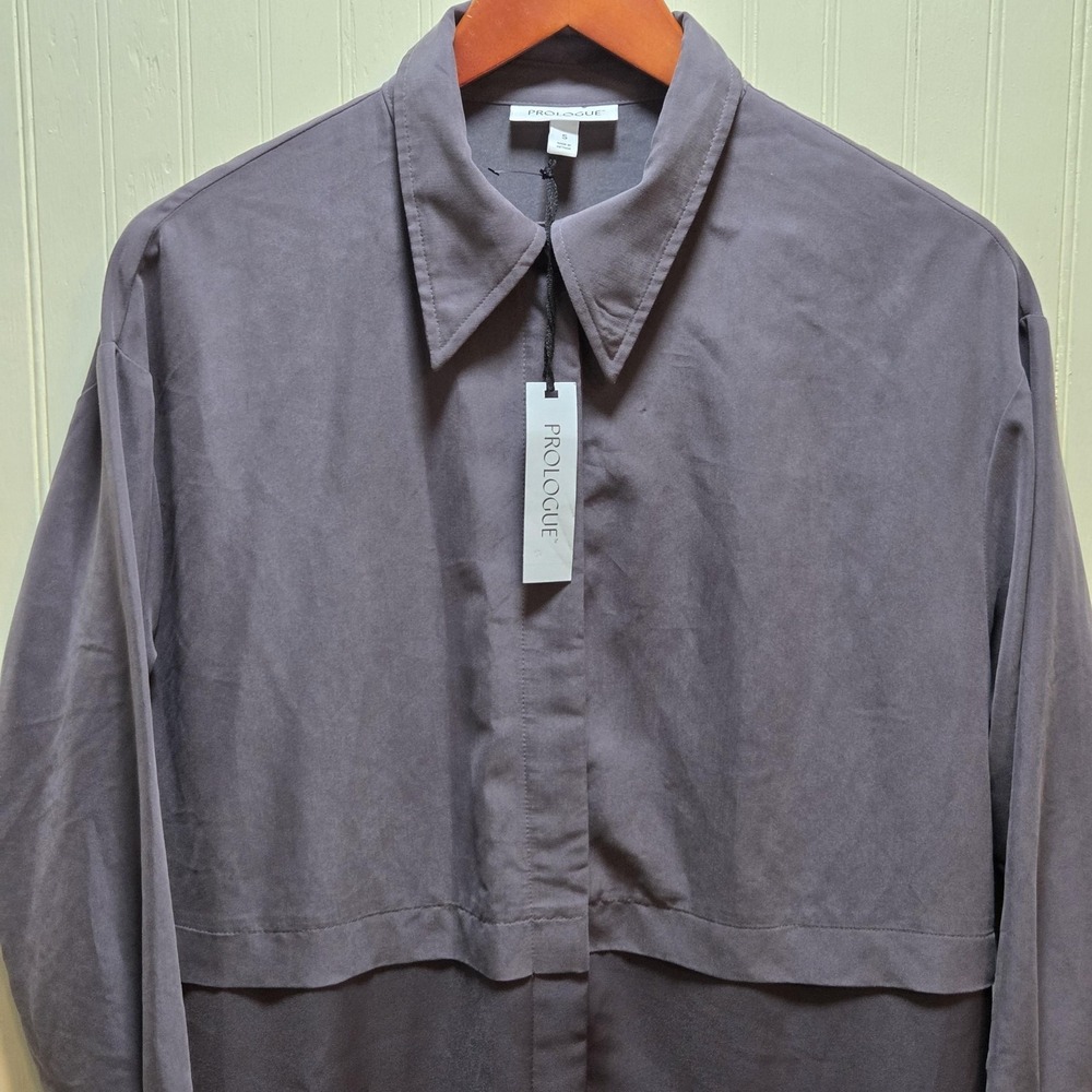 Prologue Shirt Dress Womens Small Gray Long Sleeve Collared Midi Button Front